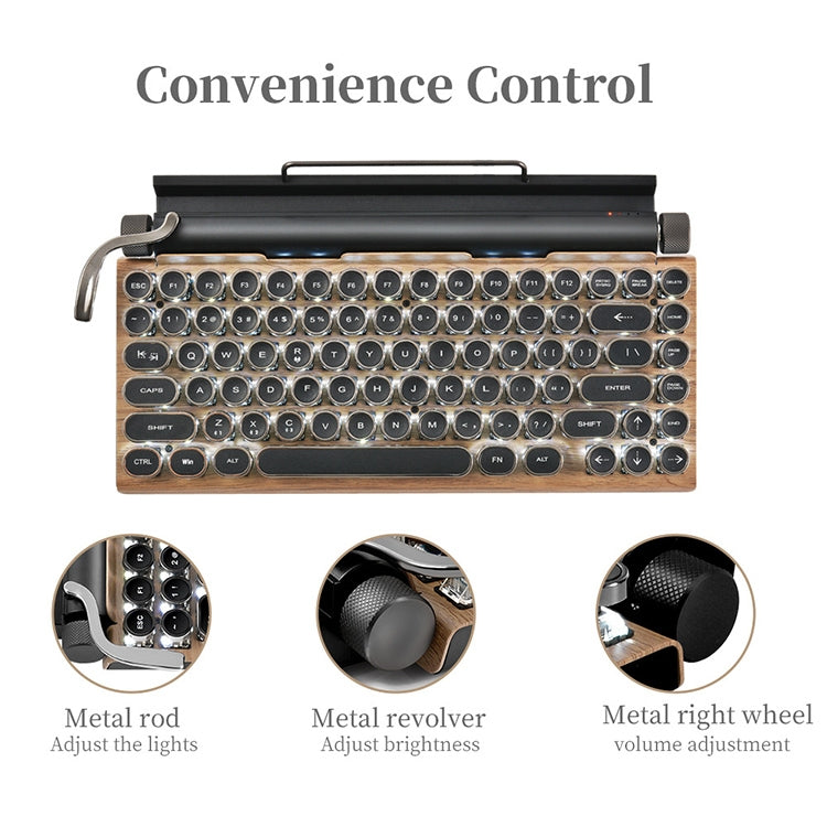 TW1867 Round Retro Punk Keycap Mechanical Wireless Bluetooth Keyboard (Wood)