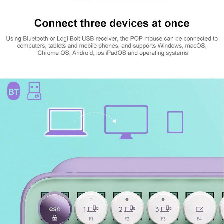 Logitech POP KEYS Round Button Bluetooth Mechanical Keyboard (Purple)