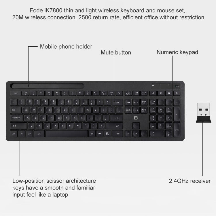 FOETOR iK7800 Wireless Keyboard and Mouse Set (White)