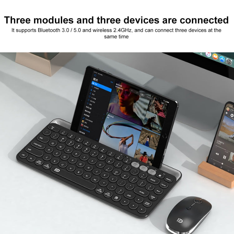 FOETOR K931T Three Modes Wireless Bluetooth Keyboard (Black)