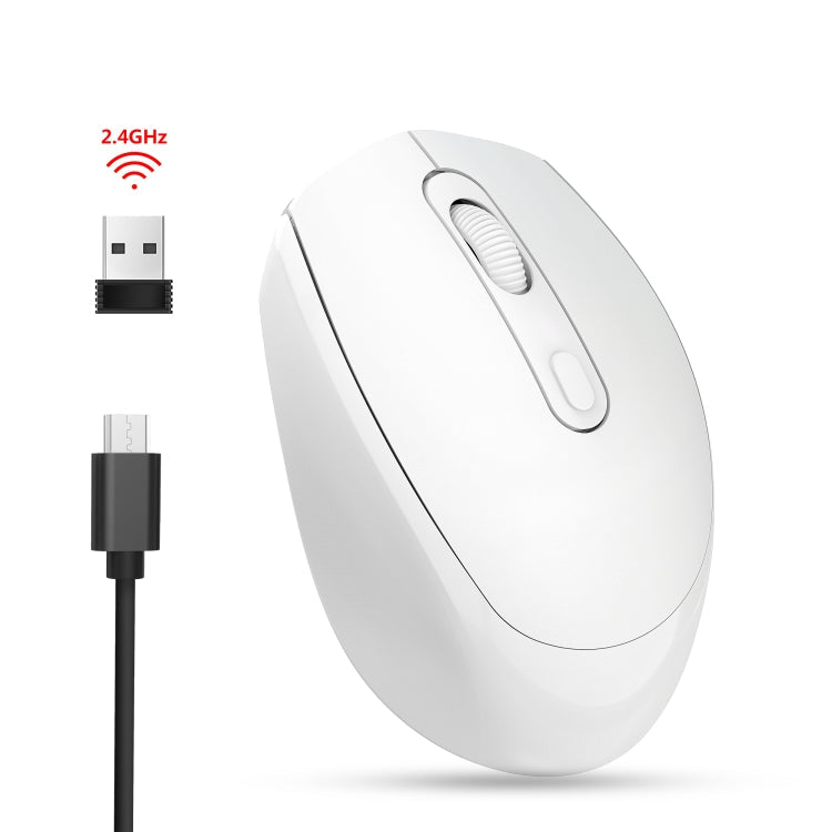 HXSJ M107 4-buttons 1600 DPI 2.4GHz Wireless Rechargeable Mouse (White)
