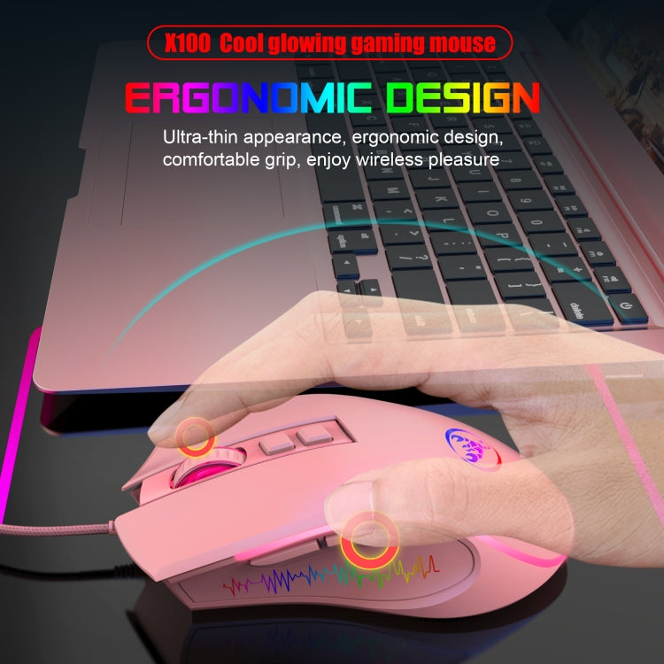 HXSJ X100 7-buttons 3600 DPI Cool Glowing Wired Gaming Mouse, Cable Length: 1.5m (Pink)