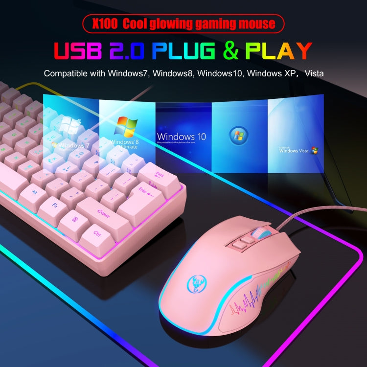 HXSJ X100 7-buttons 3600 DPI Cool Glowing Wired Gaming Mouse, Cable Length: 1.5m (Pink)