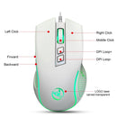 HXSJ X100 7-buttons 3600 DPI Cool Glowing Wired Gaming Mouse, Cable Length: 1.5m (White)