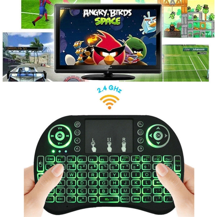 Mini i8 Air Mouse 92-keys QWERTY 2.4G Wireless Backlight Keyboard with Touchpad for Android TV Box & Google TV Box & PC Tablet & Xbox360 & PS3 & HTPC/IPTV, Support Auto Sleep and Auto Wake Mode