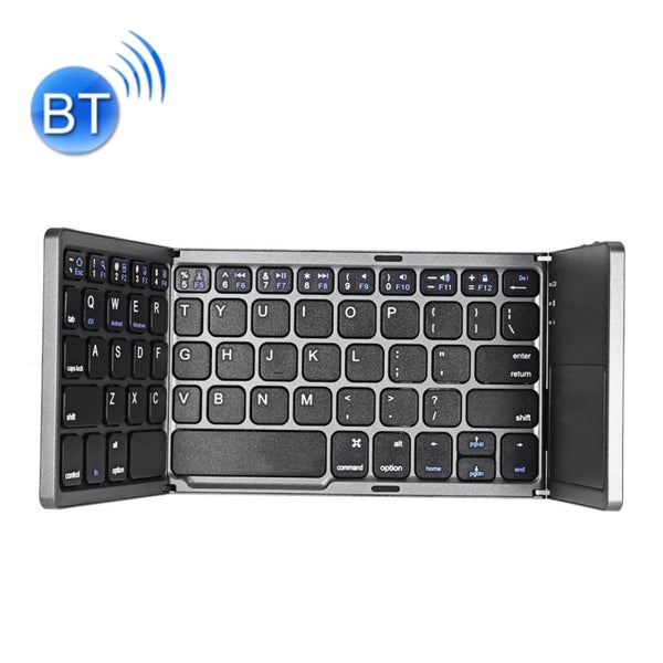 B033 Rechargeable 3-Folding 64 Keys Bluetooth Wireless Keyboard with Touchpad(Grey)
