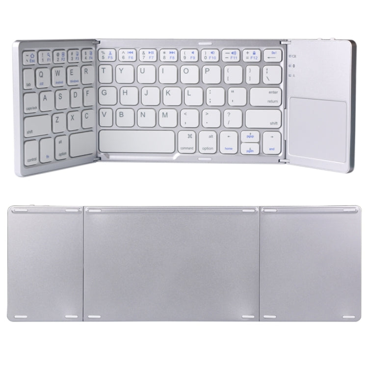 B033 Rechargeable 3-Folding 64 Keys Bluetooth Wireless Keyboard with Touchpad(Silver)