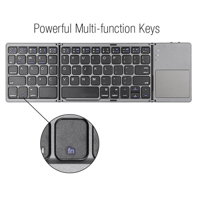 B033 Rechargeable 3-Folding 64 Keys Bluetooth Wireless Keyboard with Touchpad(Grey)
