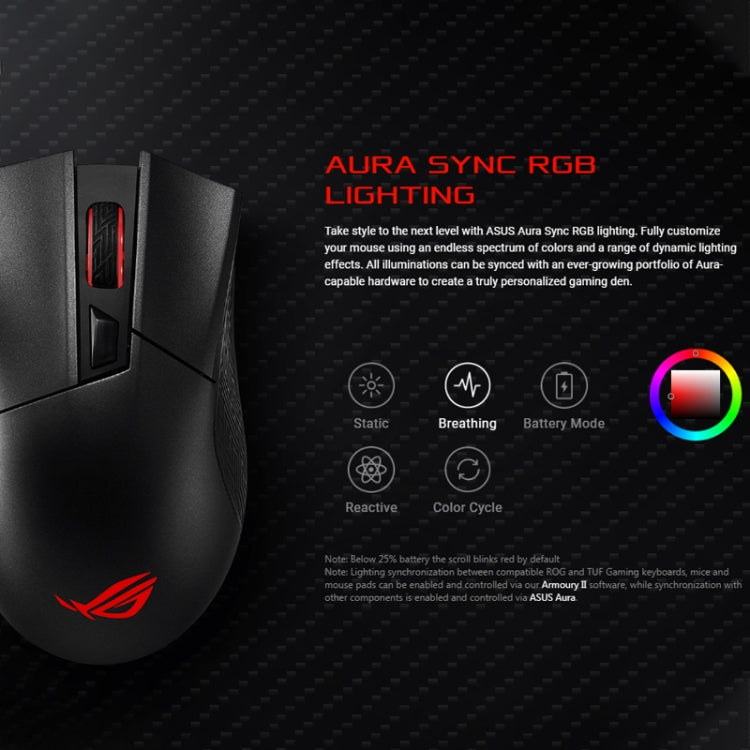 ASUS Gladius II G II Wireless Version 16000DPI 2.4GHz + Bluetooth + Wireline Three-mode RGB Illuminate Wireless Optical Gaming Mouse with Detachable Cable
