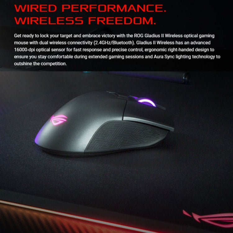 ASUS Gladius II G II Wireless Version 16000DPI 2.4GHz + Bluetooth + Wireline Three-mode RGB Illuminate Wireless Optical Gaming Mouse with Detachable Cable