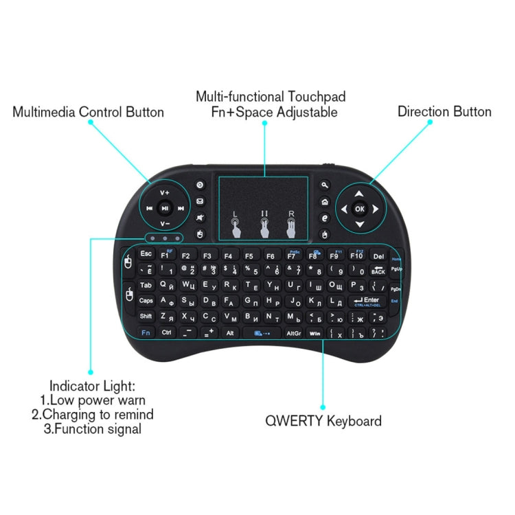 I8 2.4GHz Fly Air Mouse Wireless Mini Keyboard with Embedded USB Receiver for Android TV Box / PC(Black)