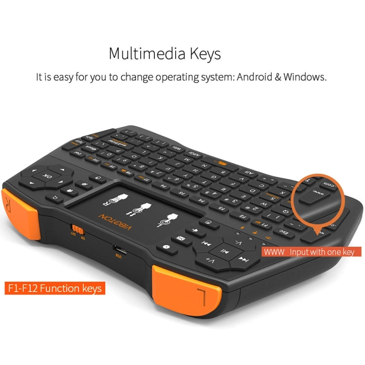 VIBOTON i8 Plus Updated 2.4GHz QWERT Mini Wireless Keyboard with Touchpad for TV Box, Mi Box, Computer, Tablet, Laptop and Projector(Black)