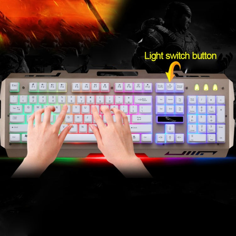 ZGB G700 104 Keys USB Wired Mechanical Feel Glowing Metal Panel Suspension Gaming Keyboard with Phone Holder(Gold)