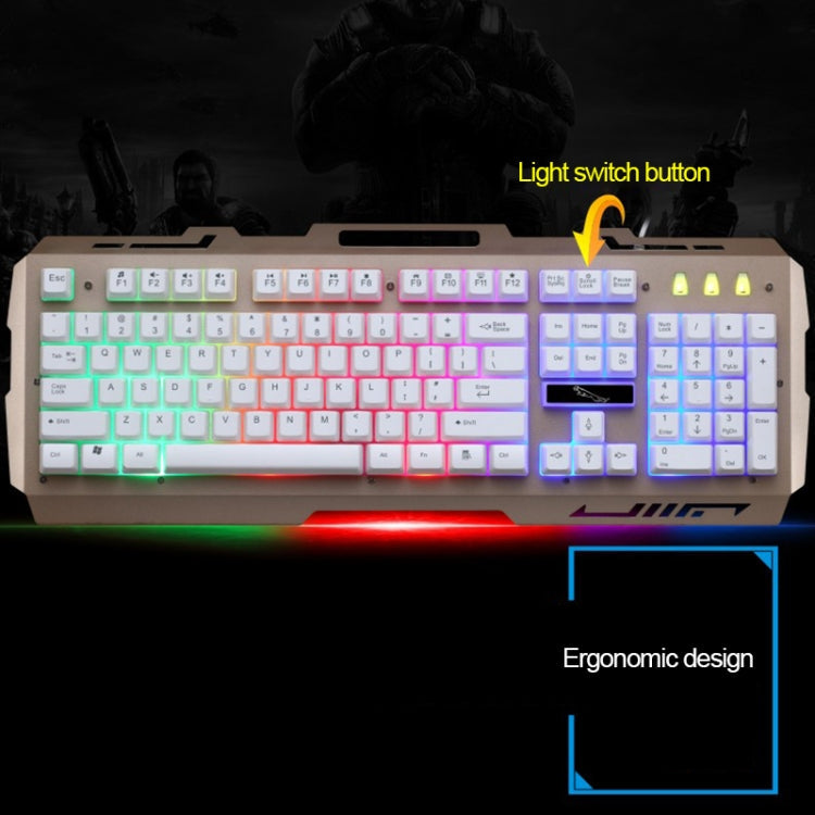 ZGB G700 104 Keys USB Wired Mechanical Feel Glowing Metal Panel Suspension Gaming Keyboard with Phone Holder(Gold)