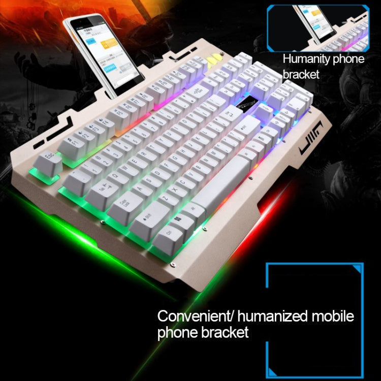 ZGB G700 104 Keys USB Wired Mechanical Feel Glowing Metal Panel Suspension Gaming Keyboard with Phone Holder(Gold)