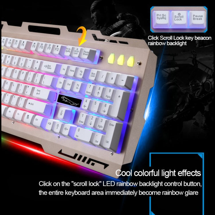 ZGB G700 104 Keys USB Wired Mechanical Feel Glowing Metal Panel Suspension Gaming Keyboard with Phone Holder(Gold)