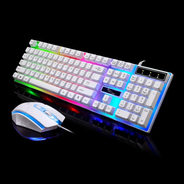 ZGB G21 1600 DPI Professional Wired Colorful Backlight Mechanical Feel Suspension Keyboard + Optical Mouse Kit for Laptop, PC(White)