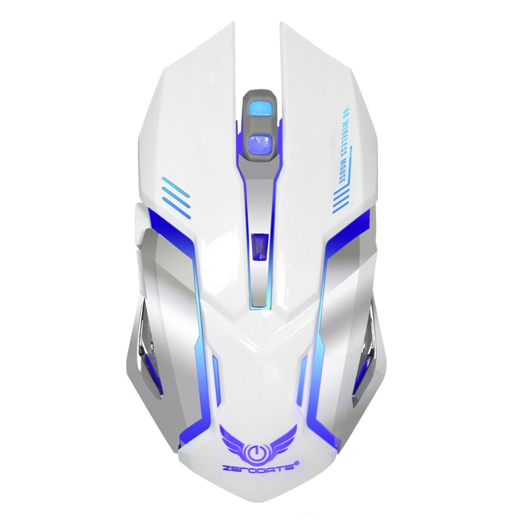 ZERODATE X70 2.4GHz Wireless 6-Keys 2400 DPI Adjustable Ergonomics Optical Gaming Mouse with Breathing Light(White)
