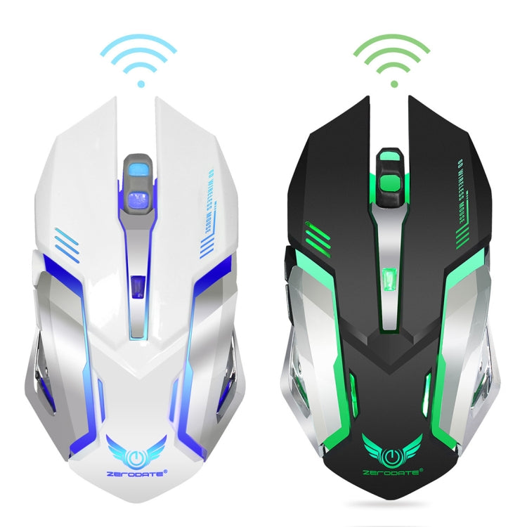 ZERODATE X70 2.4GHz Wireless 6-Keys 2400 DPI Adjustable Ergonomics Optical Gaming Mouse with Breathing Light(White)