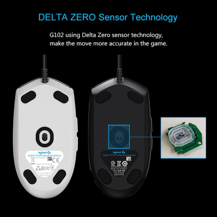 Logitech G102 6-keys RGB Glowing 6000DPI Five-speed Adjustable Wired Optical Gaming Mouse, Length: 2m (White)