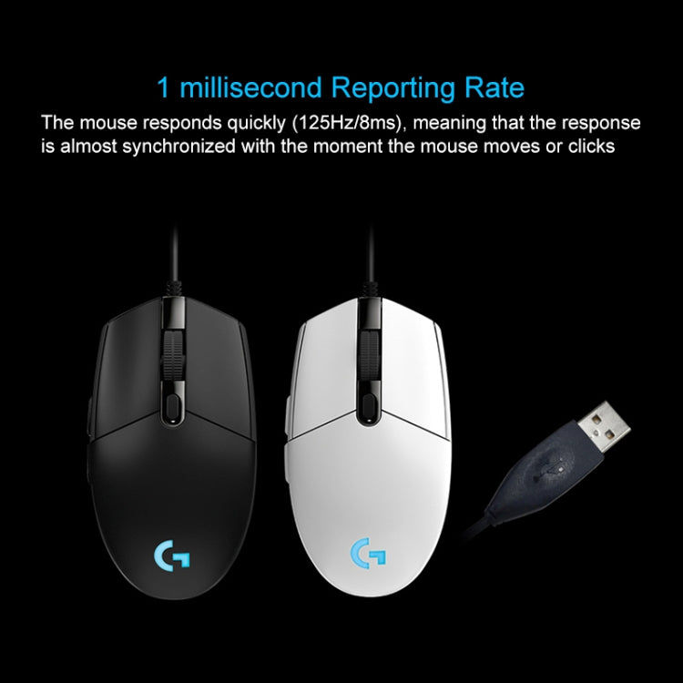 Logitech G102 6-keys RGB Glowing 6000DPI Five-speed Adjustable Wired Optical Gaming Mouse, Length: 2m (White)
