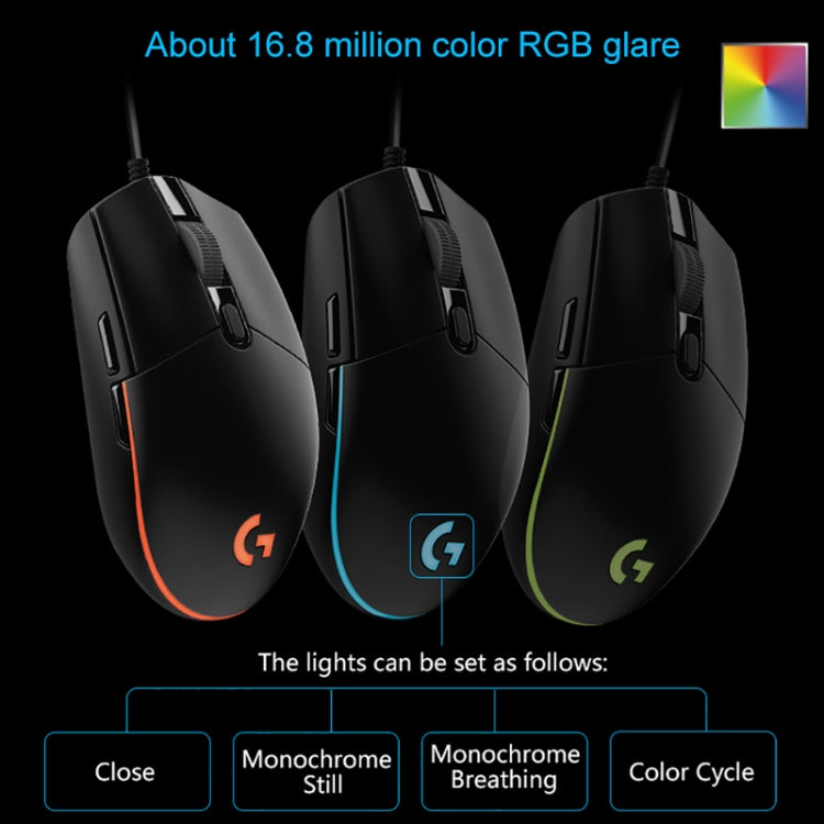 Logitech G102 6-keys RGB Glowing 6000DPI Five-speed Adjustable Wired Optical Gaming Mouse, Length: 2m (White)