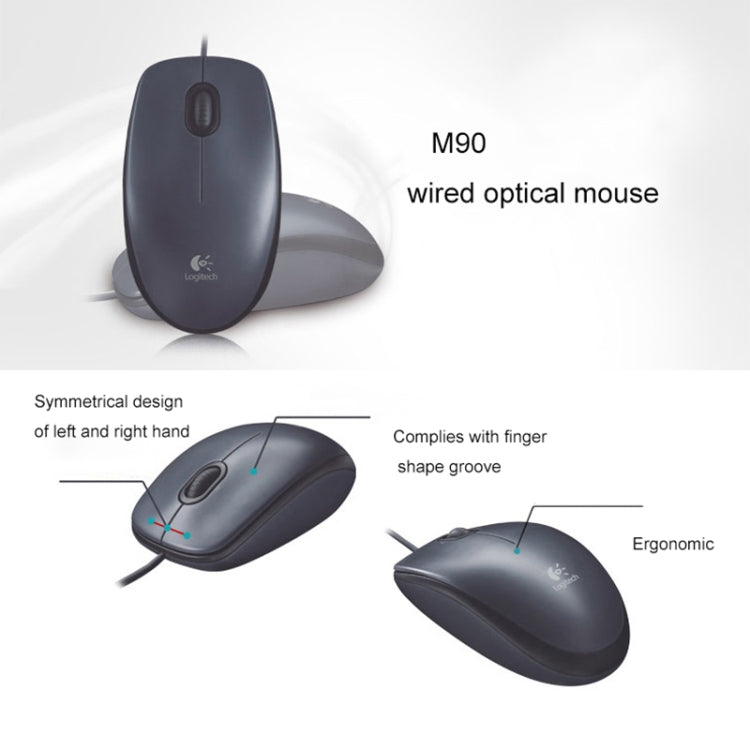Logitech M90 USB Interface 3-keys Bilateral Symmetry 1000DPI Wired Optical Mouse