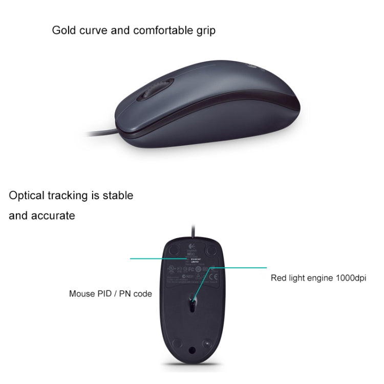Logitech M90 USB Interface 3-keys Bilateral Symmetry 1000DPI Wired Optical Mouse