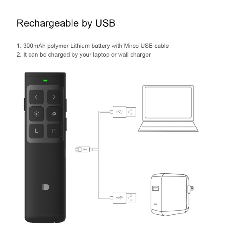 Doosl DSIT014 2.4GHz Rechargeable New Edition PowerPoint Presentation Remote Control Multi-functional Laser Pointer with Electronic Mark & Mark Clear & Volume Adjust Function for PowerPoint / Keynote / Prezi, Control Distance: 100m(Black)