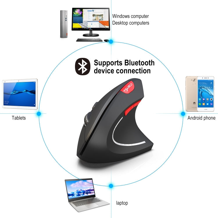 HXSJ T29 Bluetooth 3.0 Wireless Bluetooth 6-Keys 2400 DPI Adjustable Ergonomics Optical Vertical Mouse(Black)