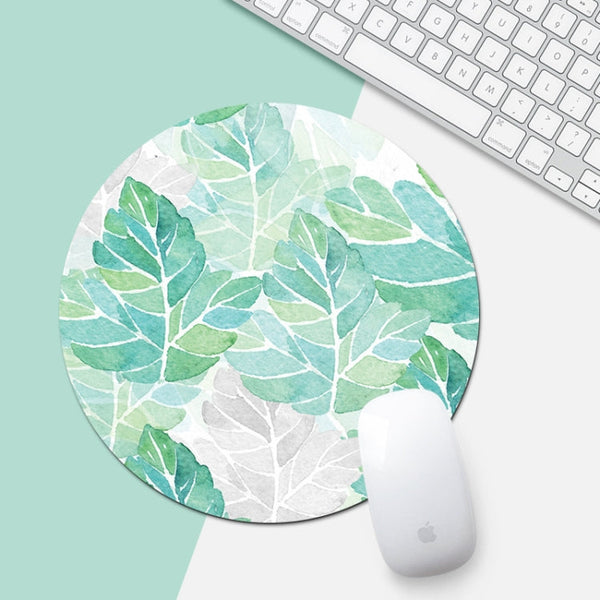 Green Sunflower Pattern Circular Mouse Pad, Diameter: 22cm