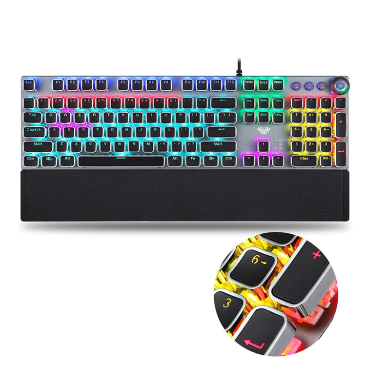 AULA F2088 108 Keys Mixed Light Plating Punk Mechanical Black Switch Wired USB Gaming Keyboard with Metal Button(Silver)