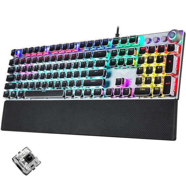 AULA F2088 108 Keys Mixed Light Plating Punk Mechanical Black Switch Wired USB Gaming Keyboard with Metal Button(Silver)