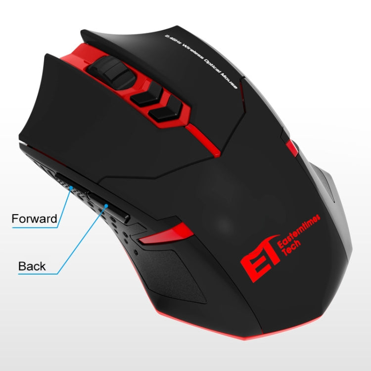 ET X-08 7-keys 2400DPI 2.4G Wireless Mute Gaming Mouse with USB Receiver & Colorful Backlight (Red)