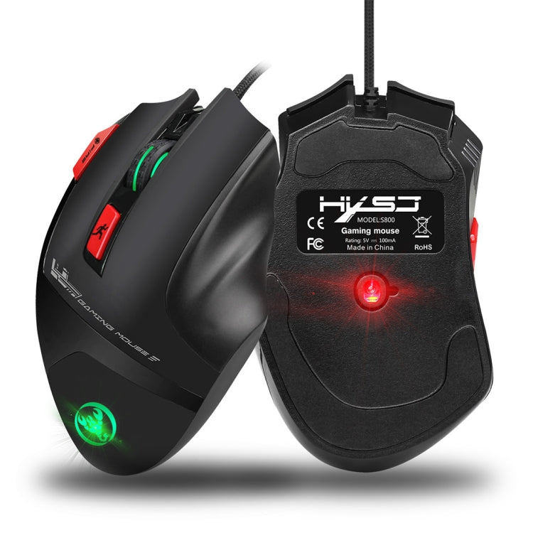 HXSJ S800 Wired Mechanical Macros Define 9 Programmable Keys 6000 DPI Adjustable Gaming Mouse with LED Light