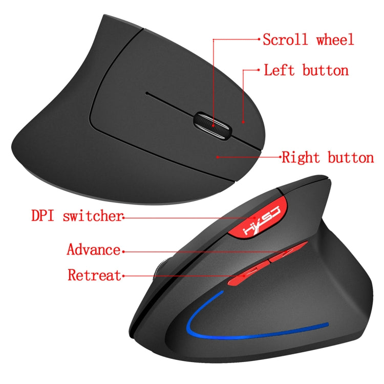 HXSJ T22 2.4GHz Wireless 4-Keys 2400 DPI Adjustable Ergonomics Optical Vertical Mouse(Black)