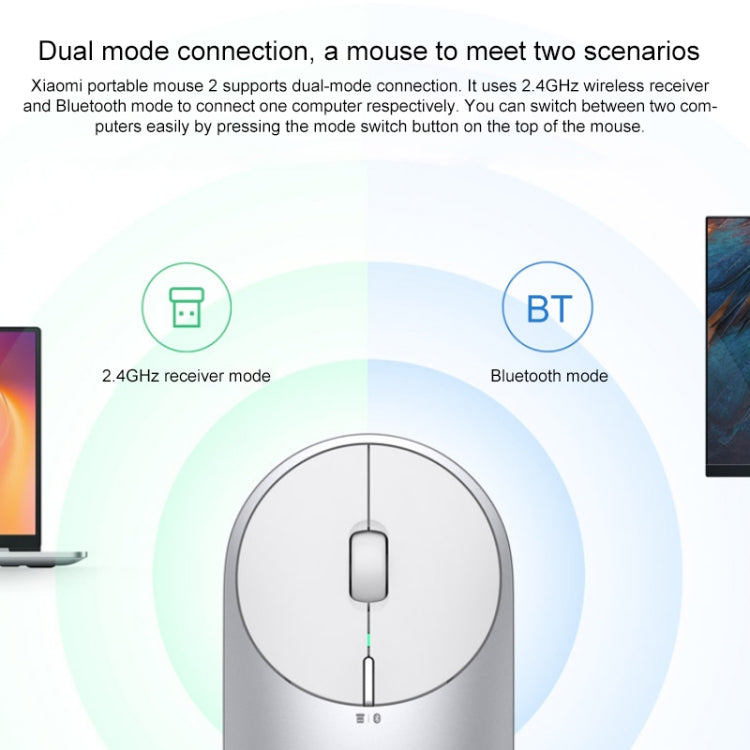 Original Xiaomi Portable Mouse 2 Optical Wireless Bluetooth 4.2 RF 2.4GHz 4000DPI Adjustable Dual Mode Mouse (Grey)