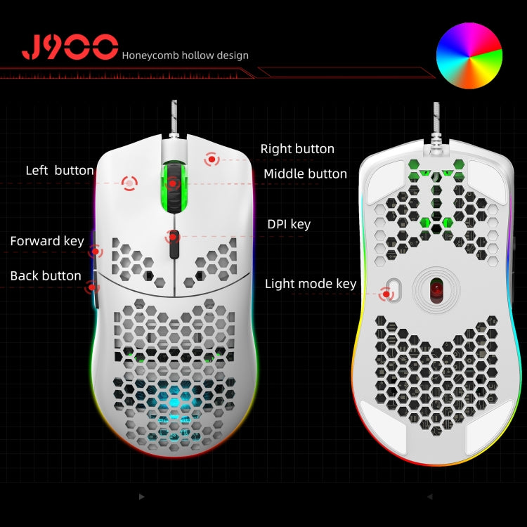HXSJ J900 6 Keys RGB Lighting Programmable Gaming Wired Mouse (White)