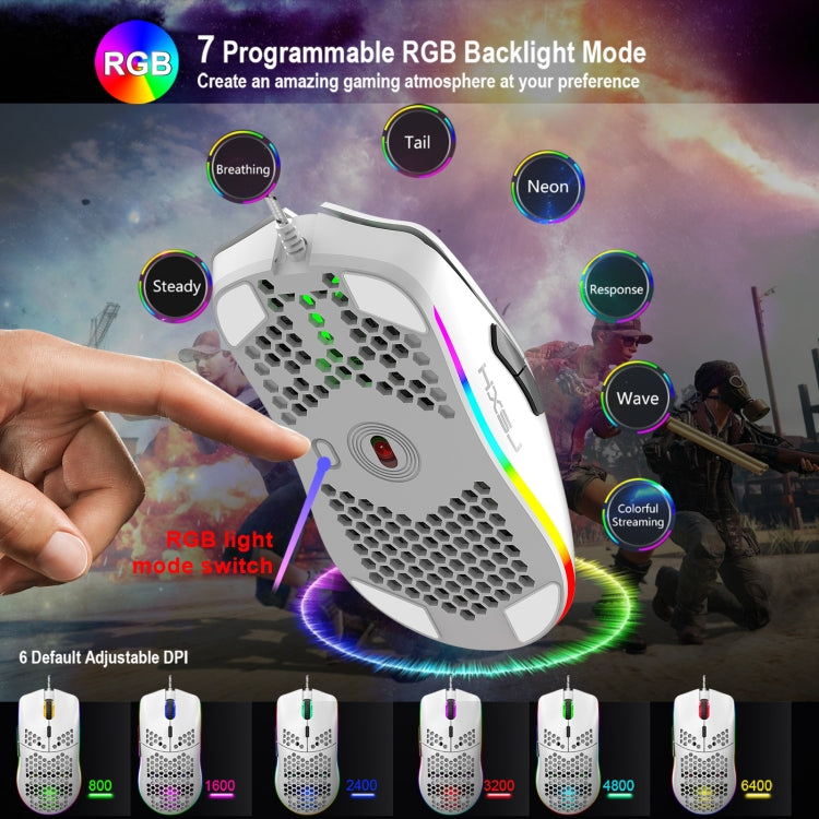 HXSJ J900 6 Keys RGB Lighting Programmable Gaming Wired Mouse (White)