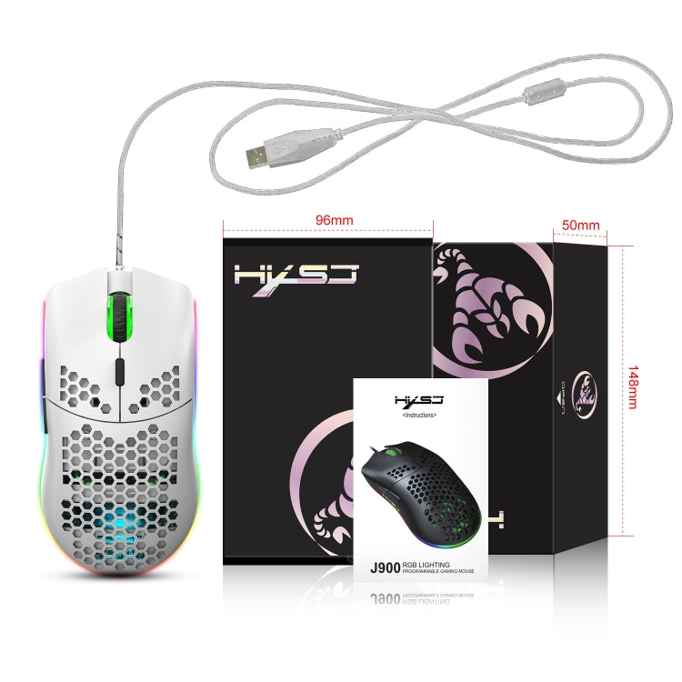 HXSJ J900 6 Keys RGB Lighting Programmable Gaming Wired Mouse (White)