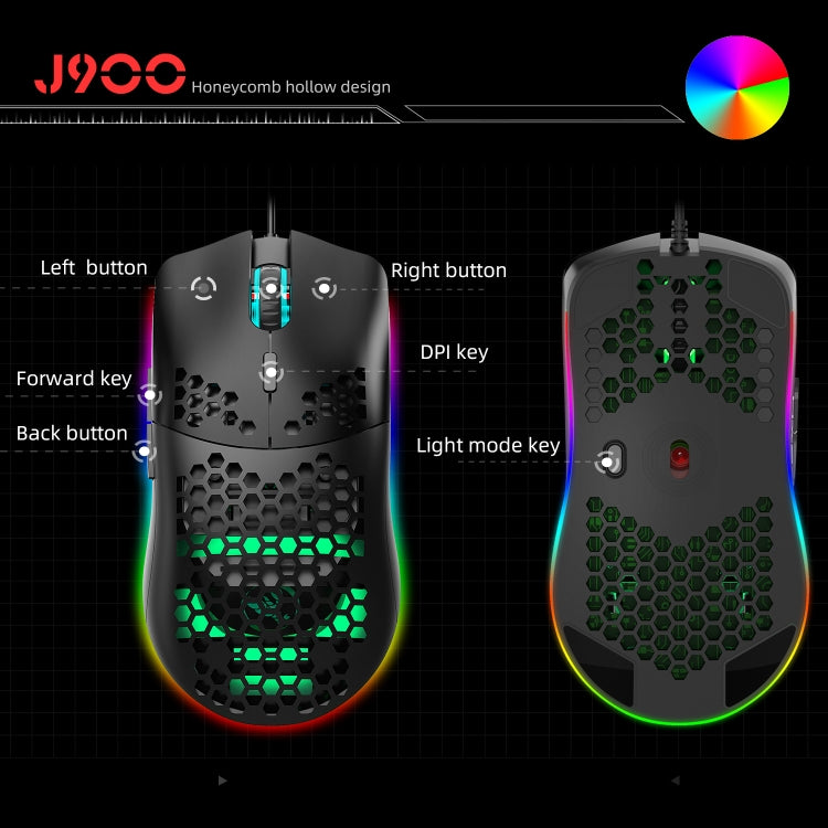 HXSJ J900 6 Keys RGB Lighting Programmable Gaming Wired Mouse (Black)