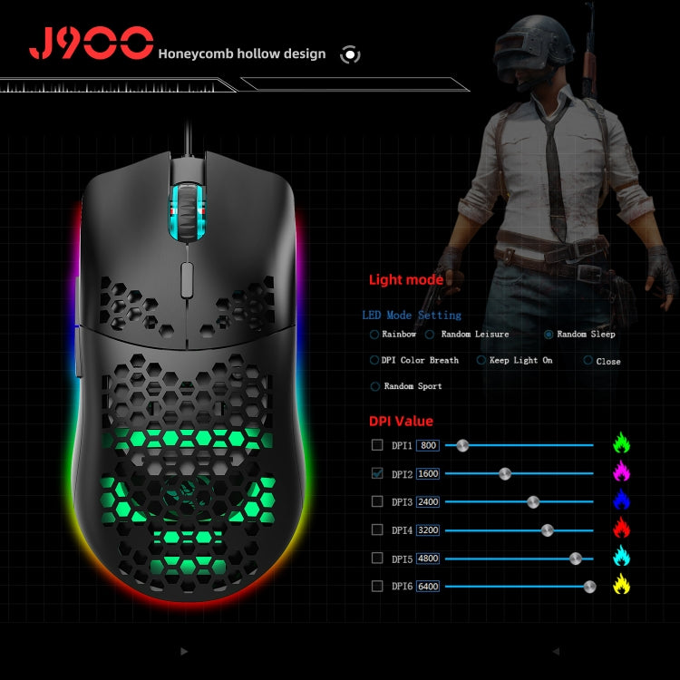 HXSJ J900 6 Keys RGB Lighting Programmable Gaming Wired Mouse (Black)