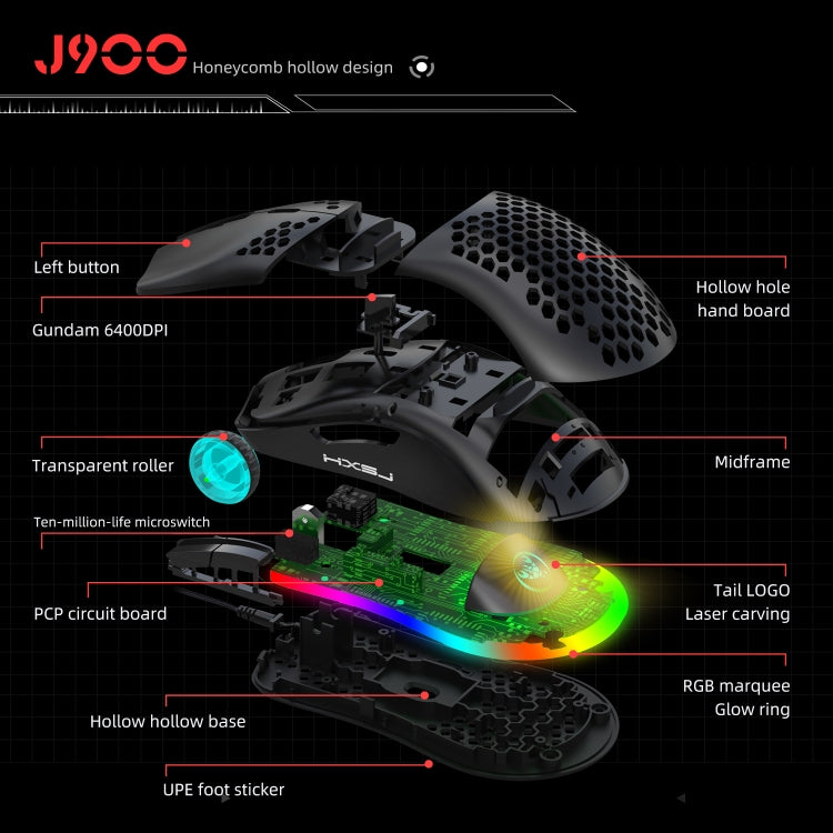 HXSJ J900 6 Keys RGB Lighting Programmable Gaming Wired Mouse (Black)