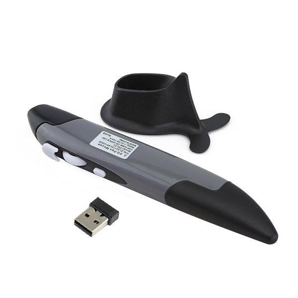 PR-03 2.4G USB Receiver Adjustable 1600 DPI Wireless Optical Pen Mouse for Computer PC Laptop Drawing Teaching(Grey)