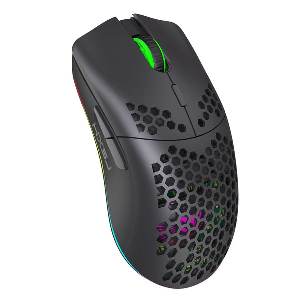 HXSJ T66 7 Keys Colorful Lighting Programmable Gaming Wireless Mouse (Black)