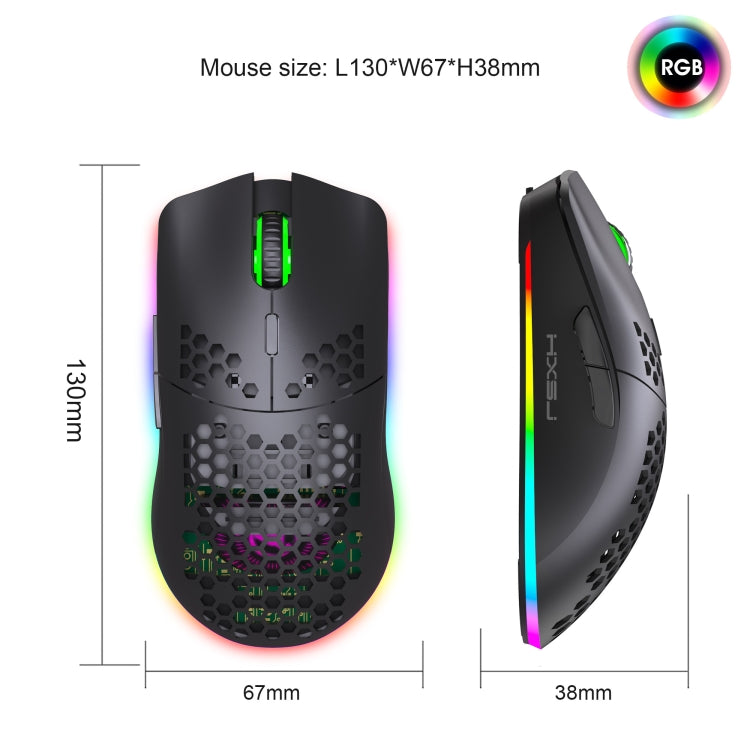 HXSJ T66 7 Keys Colorful Lighting Programmable Gaming Wireless Mouse (Black)