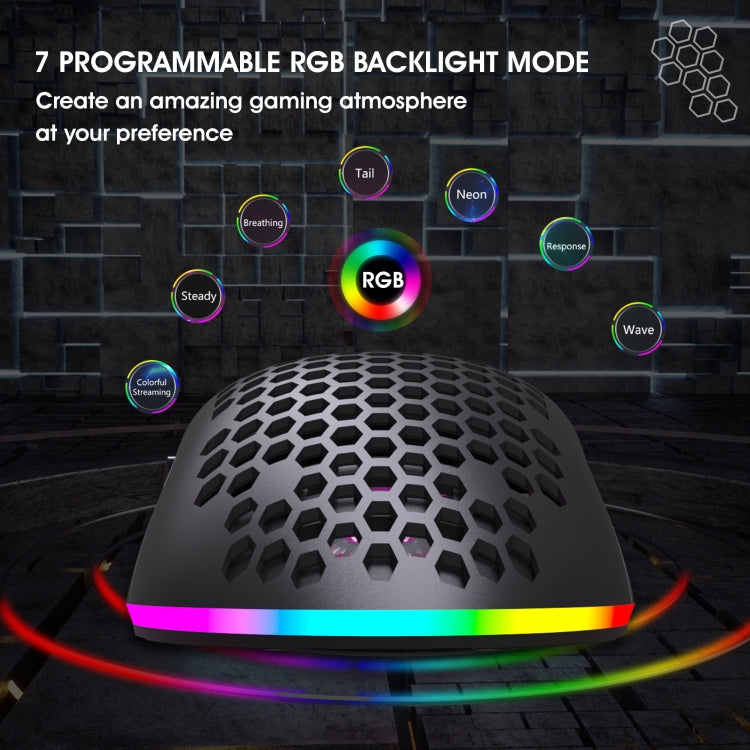 HXSJ T66 7 Keys Colorful Lighting Programmable Gaming Wireless Mouse (Black)