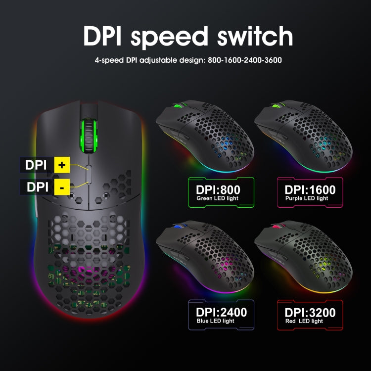 HXSJ T66 7 Keys Colorful Lighting Programmable Gaming Wireless Mouse (Black)