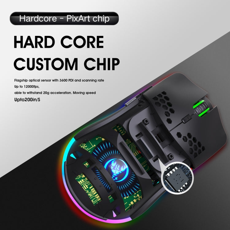 HXSJ T66 7 Keys Colorful Lighting Programmable Gaming Wireless Mouse (Black)
