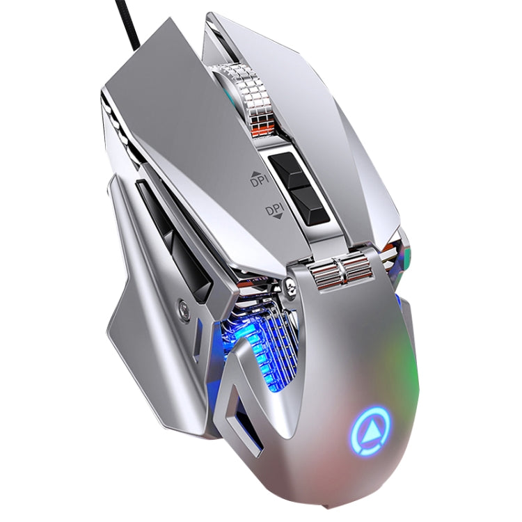 YINDIAO G10 7200DPI 7-modes Adjustable 7-keys RGB Light Wired Metal Mechanical Hard Core Macro Mouse, Style: Audio Version(Silver)